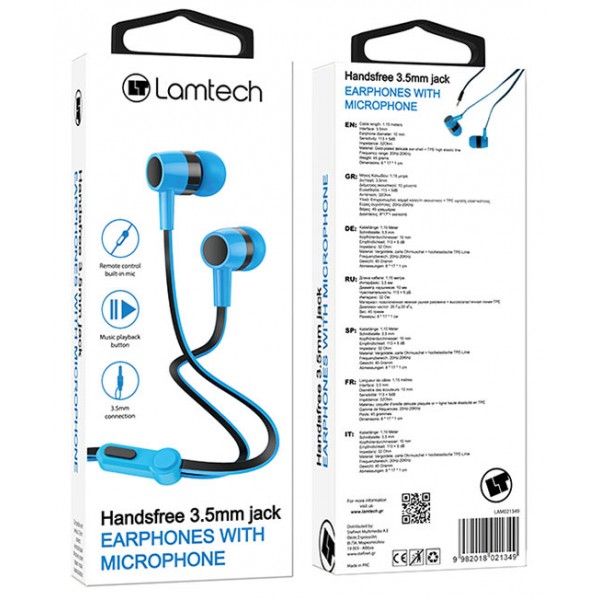 LAMTECH HANDSFREE WITH MIC 3,5MM JACK BLUE