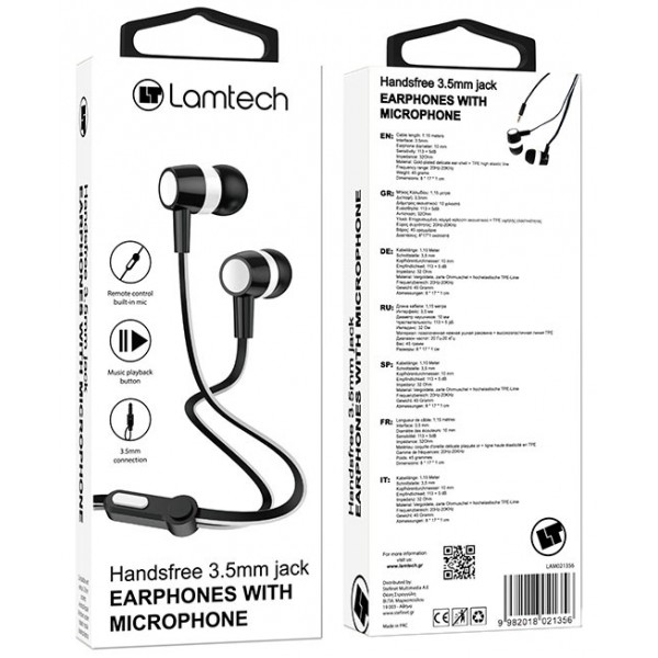 LAMTECH HANDSFREE WITH MIC 3,5MM JACK BLACK