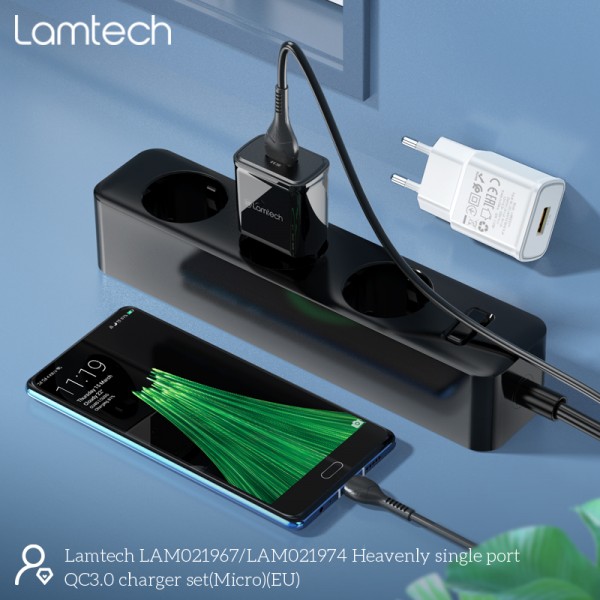 LAMTECH QUICK CHARGER USB3.0 18W WITH MICRO USB CABLE 1M BLACK