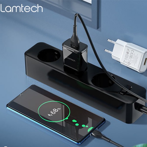 LAMTECH QUICK CHARGER USB3.0 18W WITH TYPE-C CABLE 1M BLACK