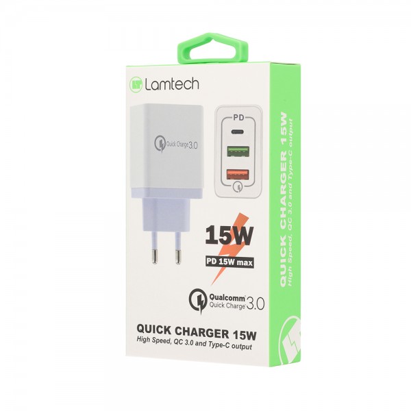 LAMTECH QUICK CHARGER 15W HIGH SPEED, QC3.0 AND TYPE-C OUTPUT