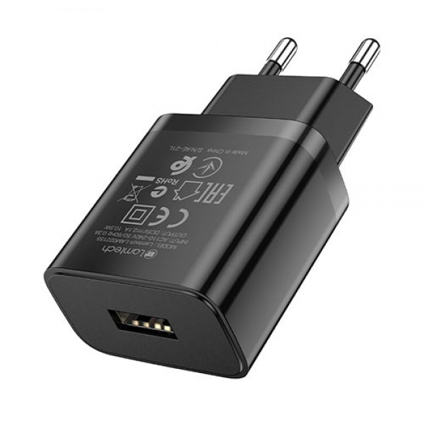 LAMTECH USB TRAVEL CHARGER 2,1A BLACK