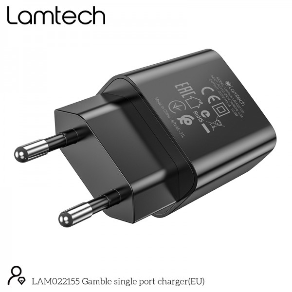 LAMTECH USB TRAVEL CHARGER 2,1A BLACK