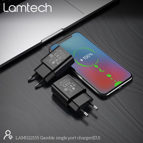 LAMTECH USB TRAVEL CHARGER 2,1A BLACK