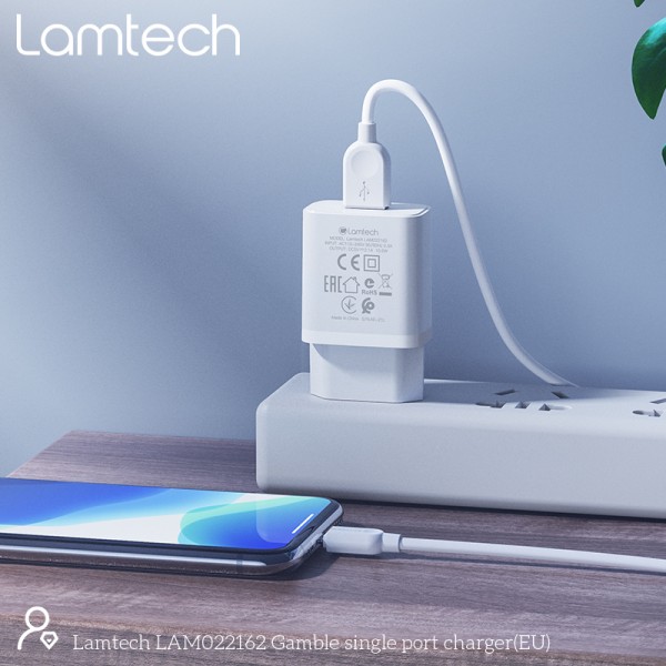 LAMTECH USB TRAVEL CHARGER 2,1A WHITE