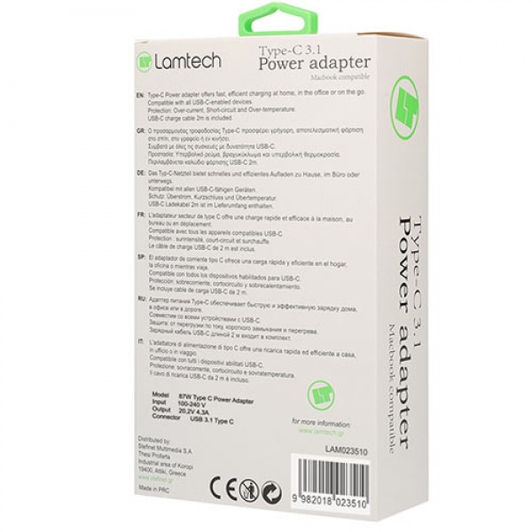 LAMTECH TYPE C 3.1 POWER ADAPTER 87W 20,2V 4,3A