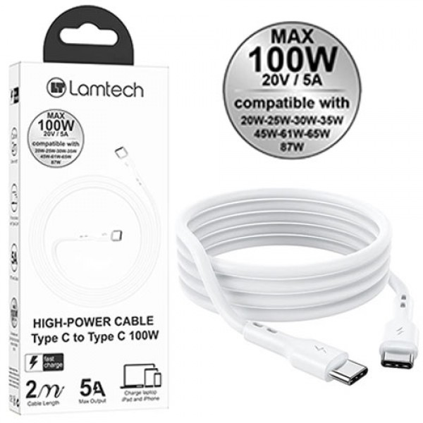 LAMTECH CABLE TYPE C TO TYPE C  100W FAST CHARGE 2M