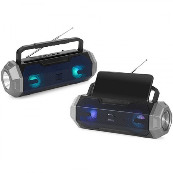 LAMTECH PORTABLE FM RADIO SPEAKER WITH FLASHLIGHT & MOBILE PHONE HOLDER