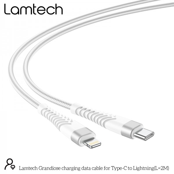 LAMTECH HQ UNBREAKABLE CABLE TYPE-C TO LIGHTNING WHITE 2M