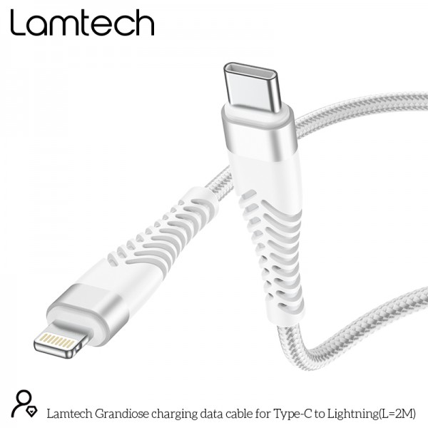 LAMTECH HQ UNBREAKABLE CABLE TYPE-C TO LIGHTNING WHITE 2M