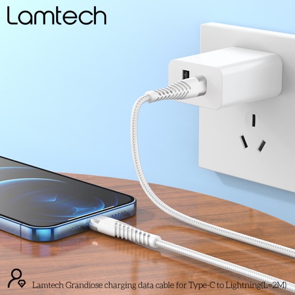 LAMTECH HQ UNBREAKABLE CABLE TYPE-C TO LIGHTNING WHITE 2M