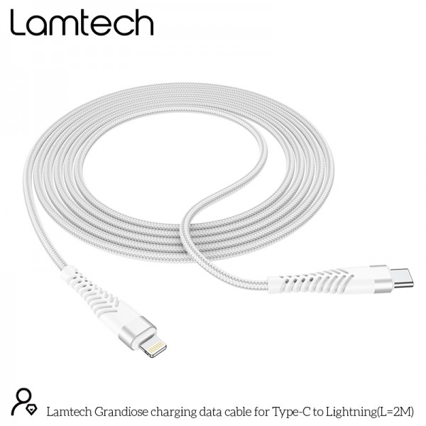 LAMTECH HQ UNBREAKABLE CABLE TYPE-C TO TYPE-C WHITE 2M