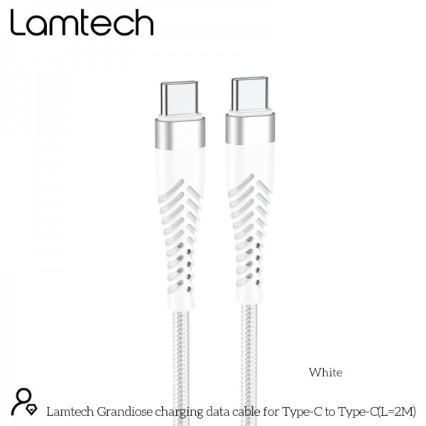 LAMTECH HQ UNBREAKABLE CABLE TYPE-C TO TYPE-C WHITE 2M