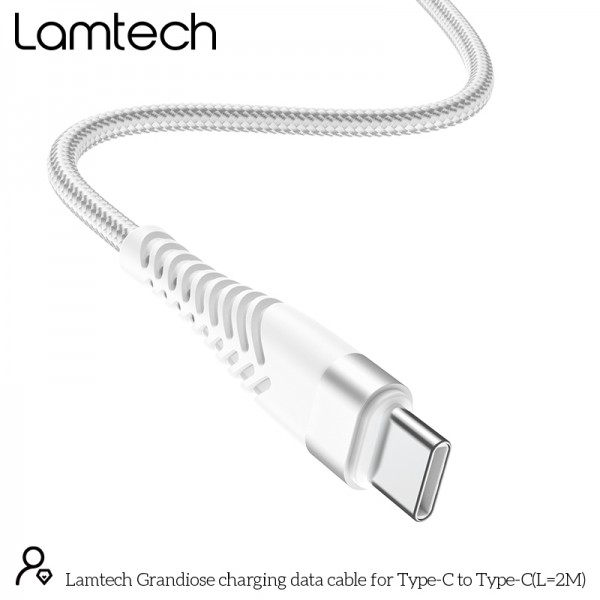 LAMTECH HQ UNBREAKABLE CABLE TYPE-C TO TYPE-C WHITE 2M