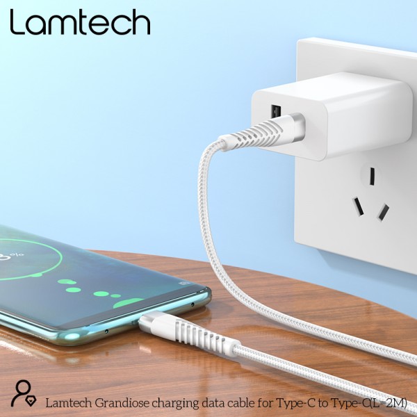 LAMTECH HQ UNBREAKABLE CABLE TYPE-C TO TYPE-C WHITE 2M