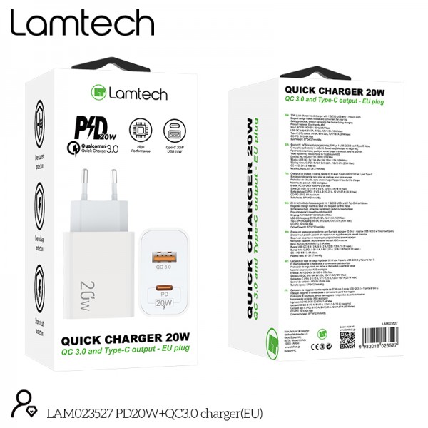 LAMTECH CHARGER USB QC3.0/TYPE-C 20W