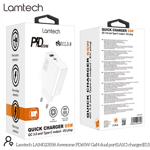 LAMTECH CHARGER USB QC3.0/TYPE-C 65W