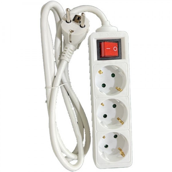 LAMTECH POWER STRIP WITH SWITCH 3 OUTLETS WHITE 1.5M