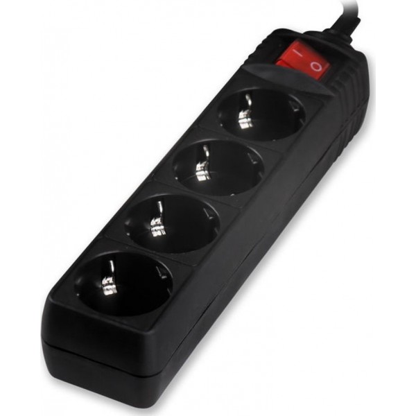 LAMTECH POWER STRIP WITH SWITCH 4 OUTLETS BLACK 1.5M