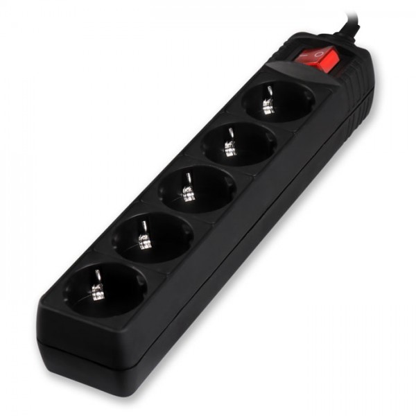 LAMTECH POWER STRIP WITH SWITCH 5 OUTLETS BLACK 1.5M