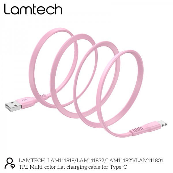 LAMTECH TYPE-C 3.0A FLAT CHARGING CABLE 1M PINK