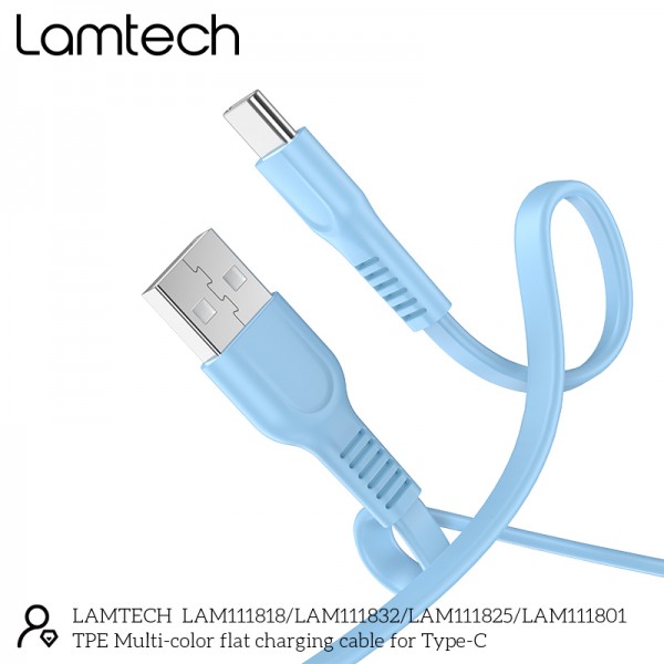 LAMTECH TYPE-C 3.0A FLAT CHARGING CABLE 1M BLUE