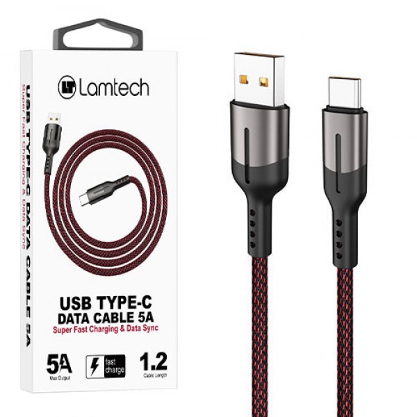 LAMTECH USB TYPE-C DATA CABLE 5A 1,2M BLACK