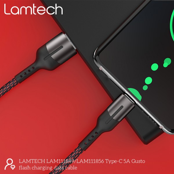 LAMTECH USB TYPE-C DATA CABLE 5A 1,2M BLACK