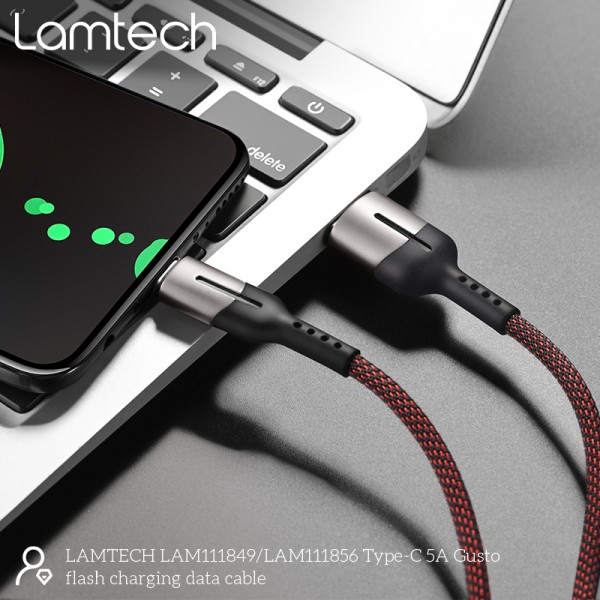 LAMTECH USB TYPE-C DATA CABLE 5A 1,2M BLACK