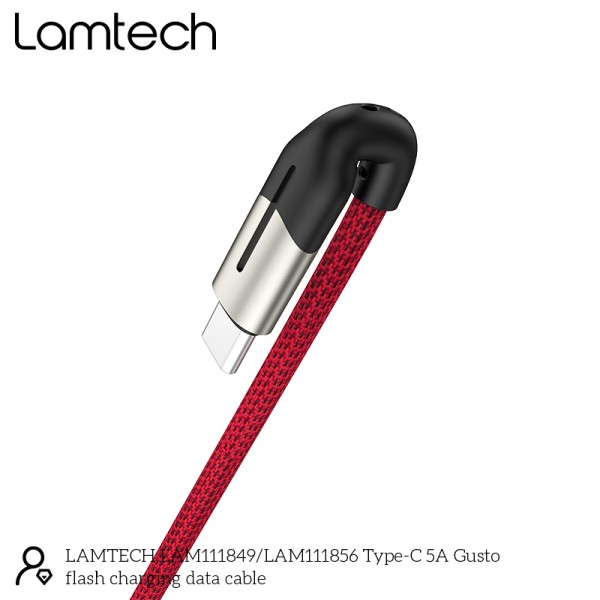 LAMTECH USB TYPE-C DATA CABLE 5A 1,2M RED