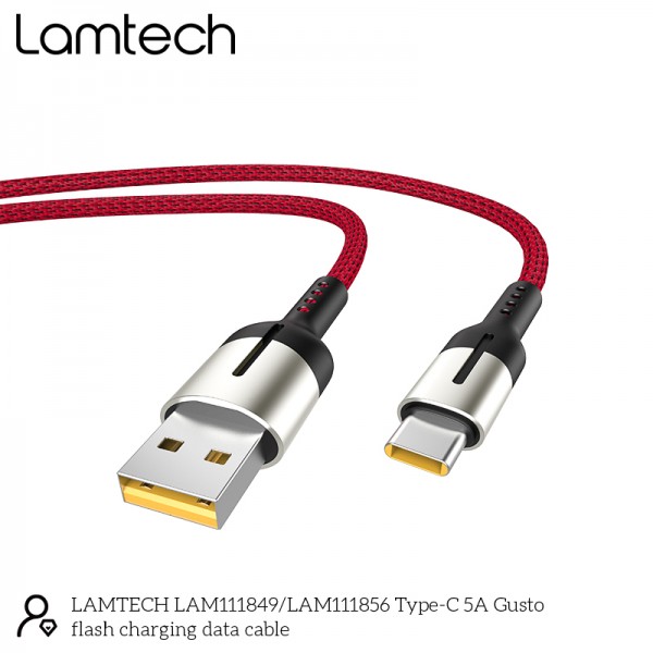 LAMTECH USB TYPE-C DATA CABLE 5A 1,2M RED