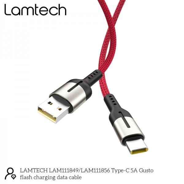 LAMTECH USB TYPE-C DATA CABLE 5A 1,2M RED