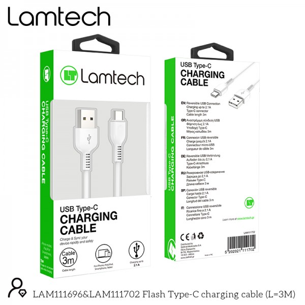 LAMTECH DATACABLE TYPE C 3M WHITE