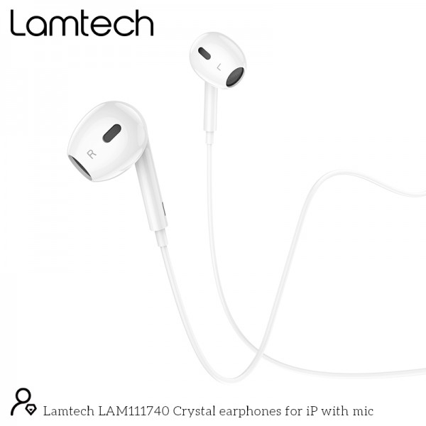 LAMTECH LIGHTNING WIRED EARPHONES WITH MICROPHONE WHITE