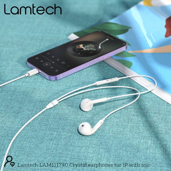 LAMTECH LIGHTNING WIRED EARPHONES WITH MICROPHONE WHITE