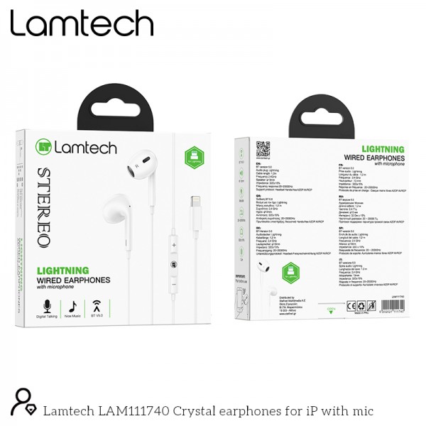 LAMTECH LIGHTNING WIRED EARPHONES WITH MICROPHONE WHITE