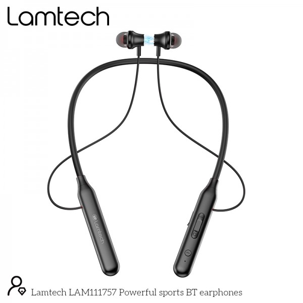 LAMTECH POWERFUL BLUETOOTH WIRELESS SPORTS EARPHONES BLACK