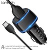 LAMTECH 2xUSB 2,4A CAR CHARGER WITH TYPE-C CABLE 1M BLACK