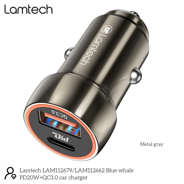 LAMTECH METAL CAR CHARGER QC3.0 & PD20W METAL GRAY