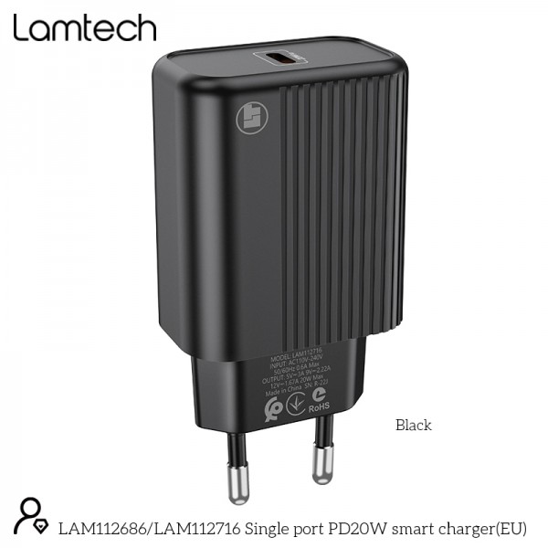 LAMTECH FAST CHARGER TYPE-C PD20W BLACK