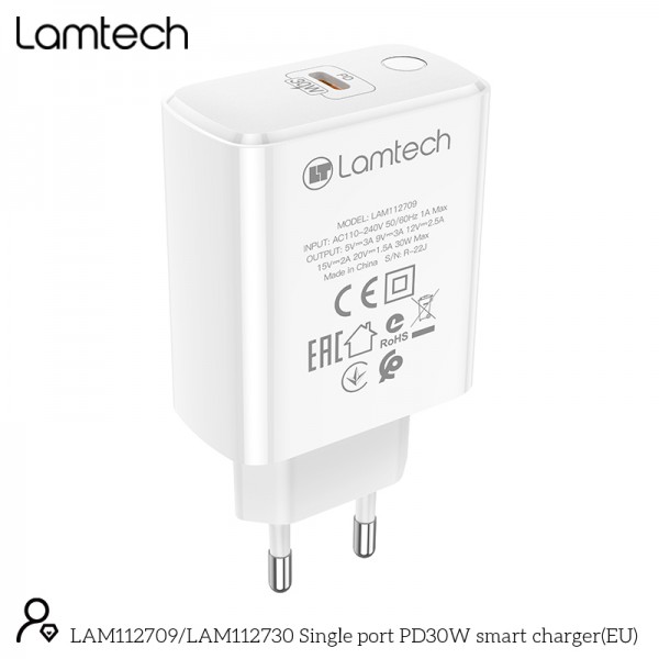 LAMTECH FAST CHARGER TYPE-C PD30W WHITE