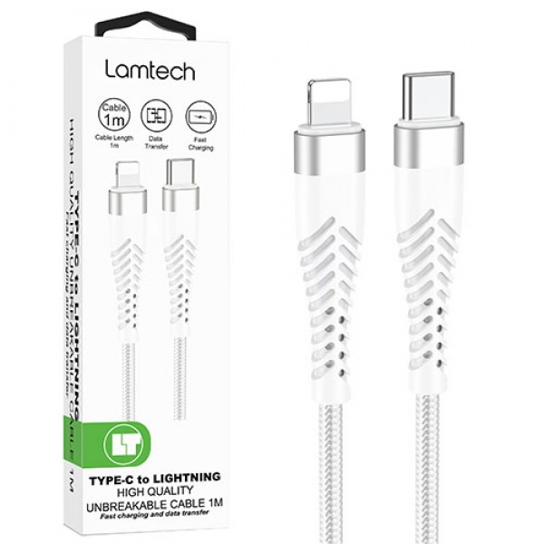 LAMTECH HQ UNBREAKABLE CABLE TYPE-C TO LIGHTNING WHITE 1M