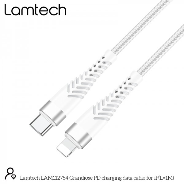 LAMTECH HQ UNBREAKABLE CABLE TYPE-C TO LIGHTNING WHITE 1M