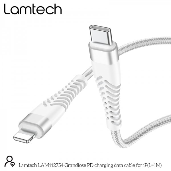 LAMTECH HQ UNBREAKABLE CABLE TYPE-C TO LIGHTNING WHITE 1M