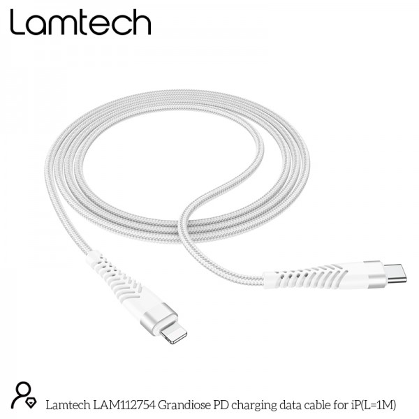 LAMTECH HQ UNBREAKABLE CABLE TYPE-C TO LIGHTNING WHITE 1M