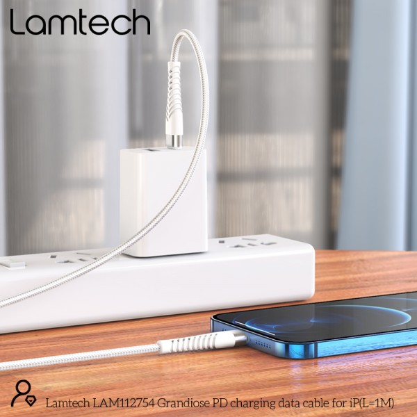 LAMTECH HQ UNBREAKABLE CABLE TYPE-C TO LIGHTNING WHITE 1M