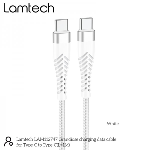 LAMTECH HQ UNBREAKABLE CABLE TYPE-C TO TYPE-C WHITE 1M