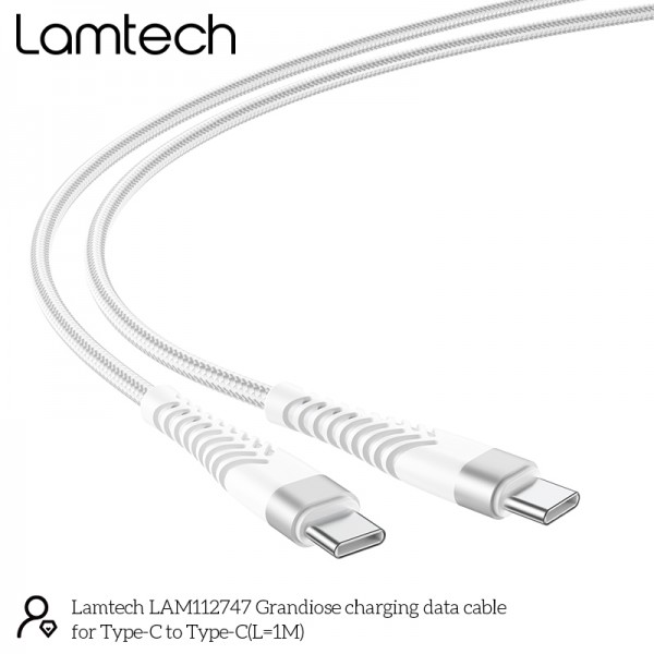 LAMTECH HQ UNBREAKABLE CABLE TYPE-C TO TYPE-C WHITE 1M