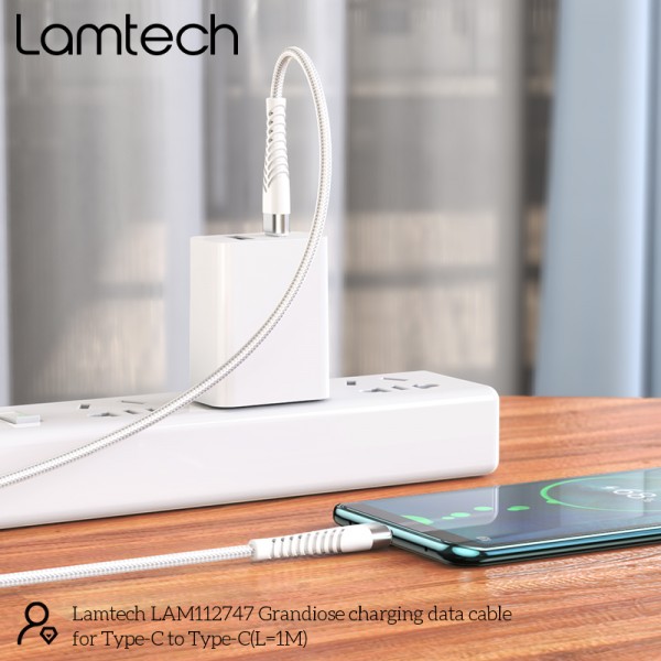 LAMTECH HQ UNBREAKABLE CABLE TYPE-C TO TYPE-C WHITE 1M