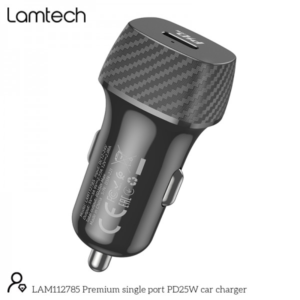 LAMTECH PREMIUM FAST IN-CAR CHARGER TYPE-C PD25W BLACK